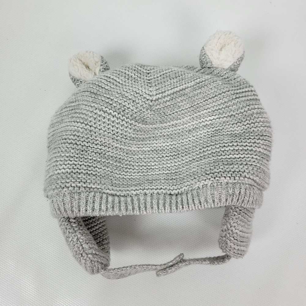 GAP Sherpa Lined Bear Beanie Chin Strap Baby Hat Sz 3-6